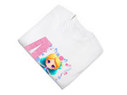 a white tshirt with a picture of a girl's face on it