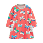 SkipStars Full Sleeve Crew Butterfly Pattern Girls Dress, Pink