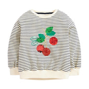 Long Sleeves Sparkly Fruit Theme Girls Dress Striped Print