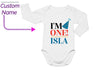 a baby bodysuit with the words i&#39;m one island printed on it