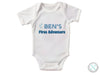 a white bodysuit with the words ben&#39;s first adventure on it