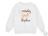 a white sweatshirt with the words monday smile sophiia on it