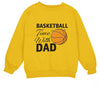 a yellow sweatshirt with a basketball time with dad on it