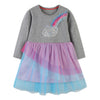 SkipStars Full Sleeve Rainbow Pattern Girls Dress, Grey