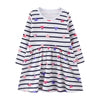 SkipStars Full Sleeve Beautiful Heart Print Striped Theme Girls Dress, White