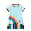 Rainbow Pattern Short Sleeve Girls Summer Tutu Dress