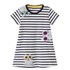 Cool Cat Pattern Short Sleeve Girls Striped Summer Dress